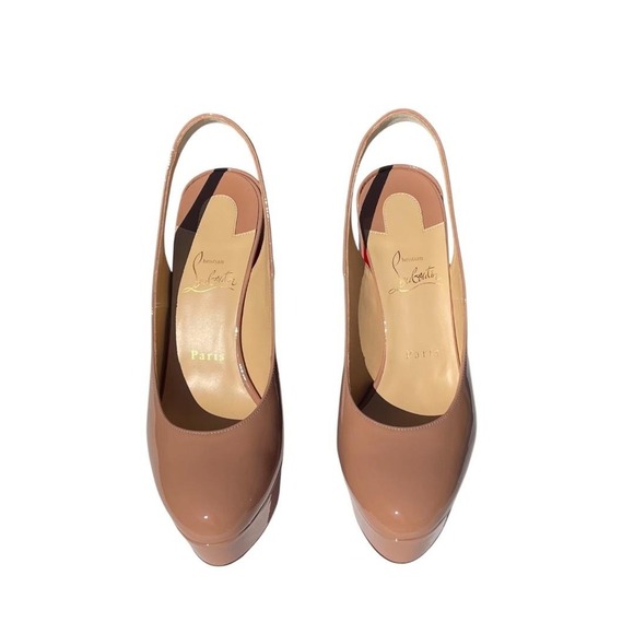 Christian Louboutin Movida 130 Nude Patent Leather Slingback Heel EU 38.5 US 8.5 - Picture 6 of 12